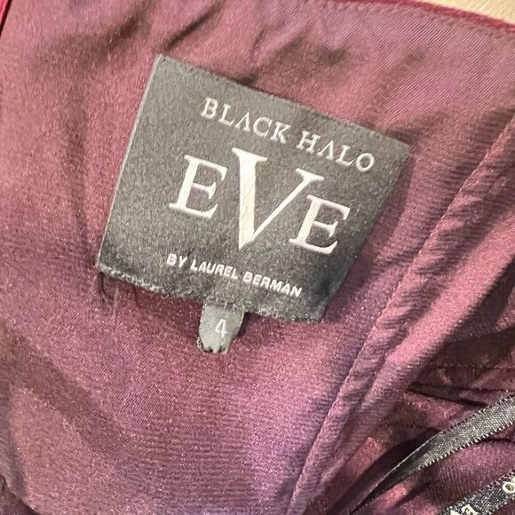 Black Halo, Estelle Smashing Berry High-Low Velvet Halter Bow Gown, Women’s 4 - Picture 9 of 15